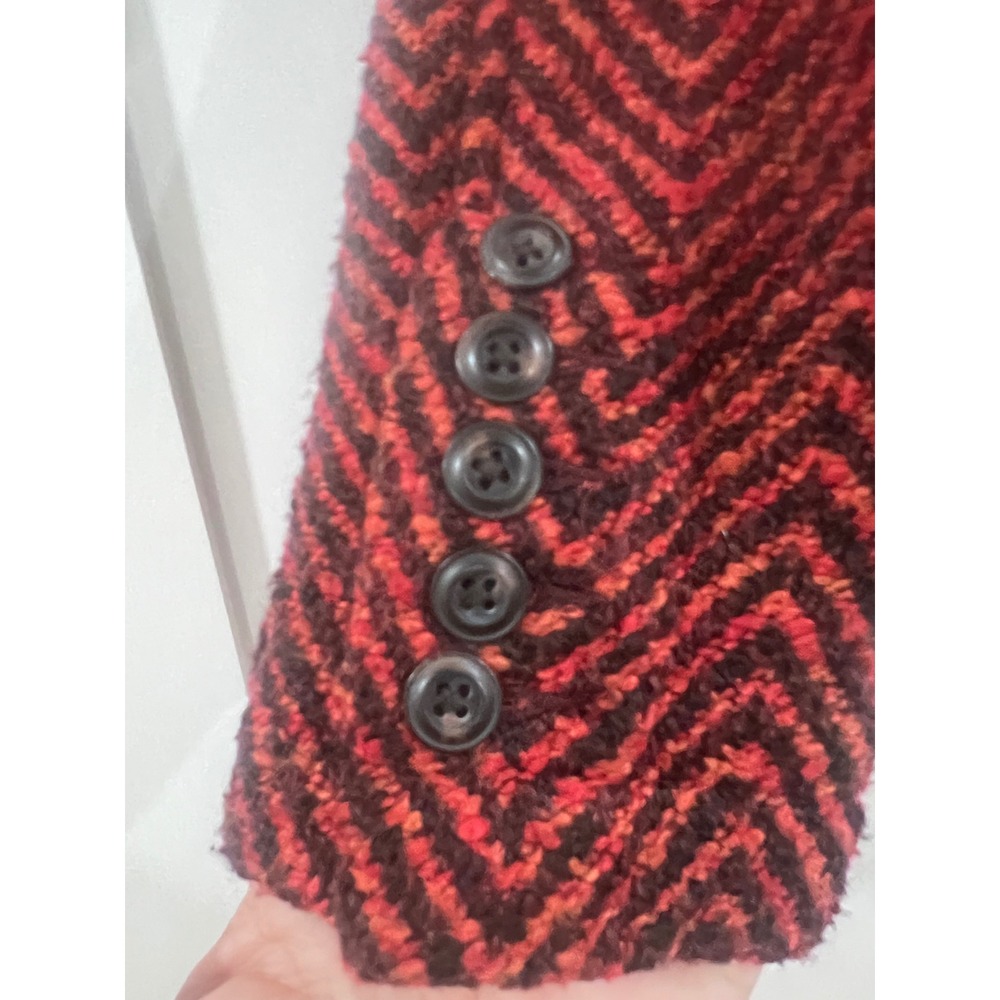Free People Red Black Herringbone Chevron Peplum Double Breasted Jacket Coat - Picture 5 of 6